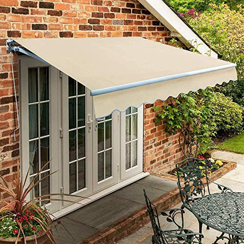 Primrose 2.5m x 2.0m Manual Awning Standard Cassette DIY Patio Awning Gazebo Canopy (8ft 2) Complete with Fittings and Winder Handle (Ivory)