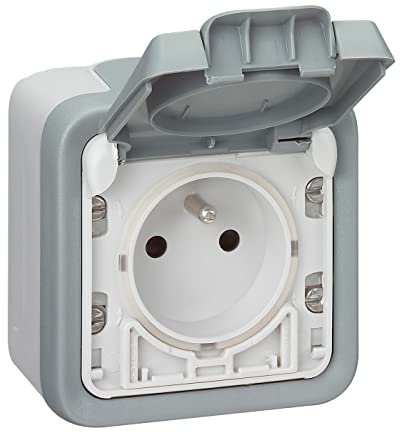 Legrand - Prise de courant avec terre + volet IP55 à ouverture auto Plexo apparent - Gris