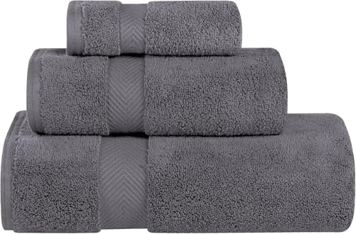 SUPERIOR Zero Twist 100% Cotton Towel Set, 3-Piece Set, Extra Soft Bath Towel, Face Towel and Hand Towel, Long-Staple Cotton Towels, Grey