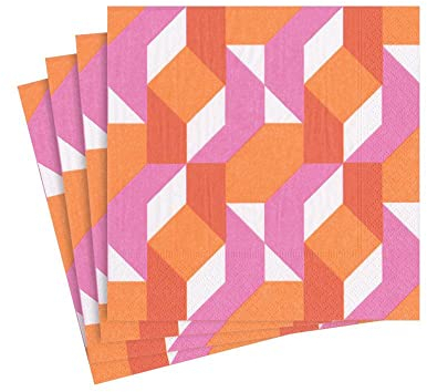 Caspari Cocktail Color Theory Lot de 20 Serviettes, Coton, Fuchsia, 12,7x12,7x3 cm