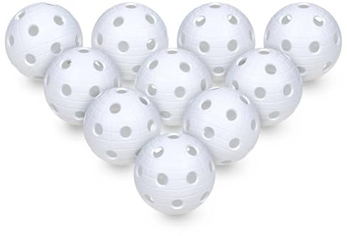 Sport-Thieme Floorball-Bälle-Set | 10 Bälle | Für Schul- und Vereinssport | Glatte Oberfläche | Verschweißte Nähte | 23 g | Gefertigt aus Kunststoff | ⌀ 70 mm