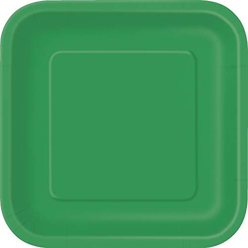 Unique Party- Piatti Quadrati di Carta, Verde Smeraldo, 22.2 cm, 31871