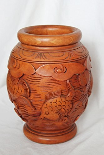 Naturesco Blumenvase Vase Tischvase massiv Holz Fische Unterwasserwelt 25cm