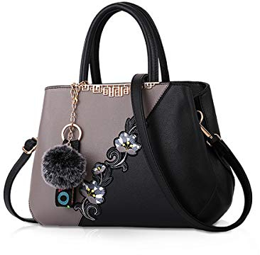NICOLE & DORIS Handtaschen Damen modische Damenhandtaschen taschen Damen Umhängetaschen mit Blumenmuster Spleiß Farbe Grau