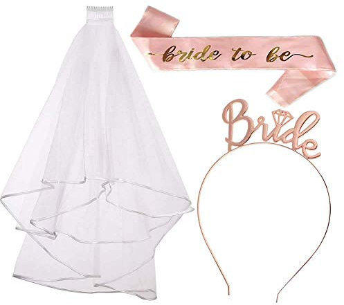 Losuya Bride to Be Schärpe Braut Vei Tiara Stirnband Junggesellinnenabschied Dekorationsset für Brautparty, Hochzeit und Junggesellinnenabschied Dekoration