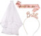 Losuya Bride to Be Schärpe Braut Vei Tiara Stirnband Junggesellinnenabschied Dekorationsset für Brautparty, Hochzeit und Junggesellinnenabschied Dekoration