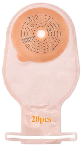 Eyourlife 20 PCS Colostomy Bags, Ostomy Bag Colostomy Supplies, One Piece Drainable Pouches with Clamp Closure for Ileostomy Stoma Care, Hydrocolloid & Non-Woven Border, Cut-to-Fit 15-65MM