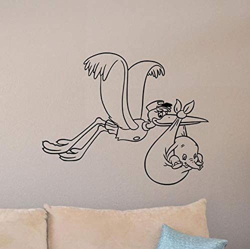 Baby Dumbo Wall Decal Stork Poster Quote Flying Elephant Vinyl Sticker Gift Baby Room Decor Playroom Nursery Wall Art 42X52 Cm