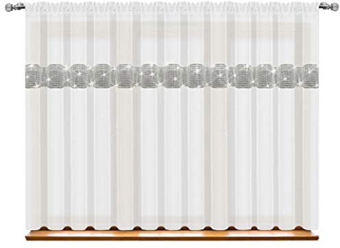 Inox Trade Fertiggardine Gardine 300x150 cm Fenstergardine Voile mit Zirkonia Silber Band