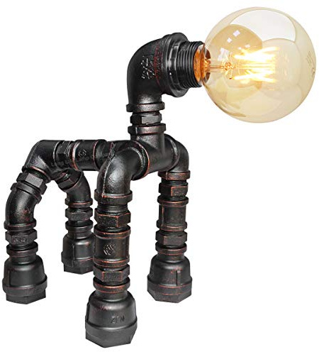 Steampunk Industrial Dog Table Lamp Edison Retro Vintage Robot Pipe Desk Lamp Metal Rustic with G95 4w ES M0186P-F