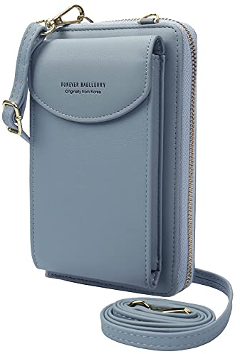 ZhengYue Crossbody Phone Bag for Women, Leather Ladies Cross Body Handbags Mobile Phone Pouch with Long Strap Zip Card Slots, Small Cellphone Shoulder Bags Coin Purse Wallet Blue