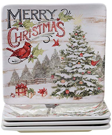 Certified International Evergreen Christmas 10.5 Dinner Plates, Multicolored, Medium, Set of 4