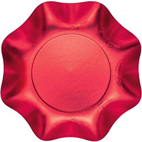Zeus Party Piatti Fondi Carta Plastificata Tinta Unita Colori Opachi Etrusco con Bordi Ondulati 20cm (Rosso)