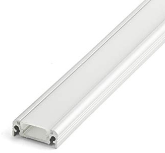 DQ-PP LED ALUMINIUM PROFIL | Aufputz Flach | 2m | alu-eloxiert | milchglas Abdeckung | 4 Klammern und ohne Endkappen | Alu Schiene Leiste für LED-Streifen