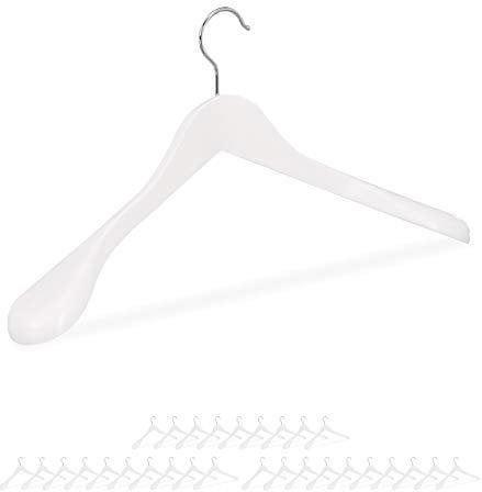 Relaxdays 30 x Anzug Kleiderbügel im Set, breite Schulter, 360° drehbarer Haken, Kostüm, Jacken, Holzkleiderbügel, weiß