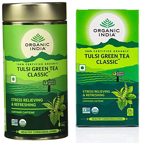 Organic India Classic Tulsi Green Tea, 100 gm + Organic India Tulsi Green Tea Classic - 25 Tea Bags