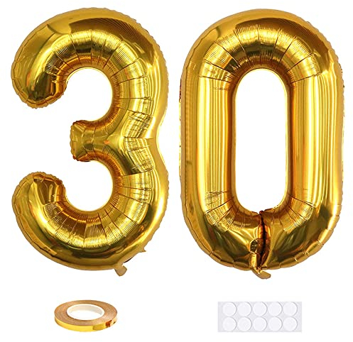 Xihuimay 40 Nummer 30 Folienballon Zahl 30 Luftballon Ziffer 30. Geburtstag Ballon 100cm Riesen Ballons Luft oder Helium Digitaler Ballon für Mädchen Junge Jubiläum Feierliche Anlässe, Golden XXL