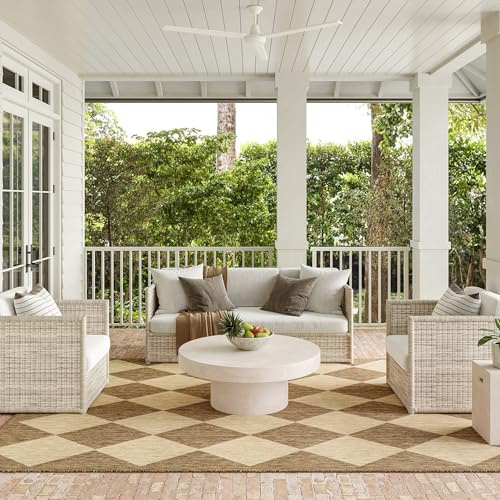 nuLOOM Outdoor Performance Collection Sabina Trellis Brown/Ivory, 8' x 10', Soft and Cozy, High Traffic, Stain Resistant, Easy Clean, Durable Area Rug for Indoor/Outdoor Patio, Deck, Porch, Garden