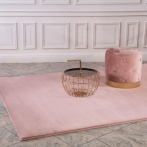 Hochflor Teppich Wohnzimmer - Einfarbig Rosa - 120x170 cm - Super Soft Polyester, Samtig-Flauschiger Flor - Fell-Teppiche für Schlafzimmer, Esszimmer, Arbeitszimmer