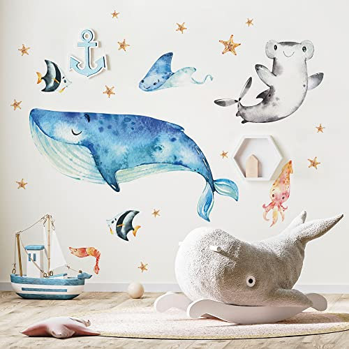 kina - Wandaufkleber Kinder Schlafzimmer Wanddekoration R00595 - Öko-Stoff, Umweltfreundlich, Repositionierbar, Streicheleffekt, Kindergarten - Grafik Meer und Messen 100x30 cm