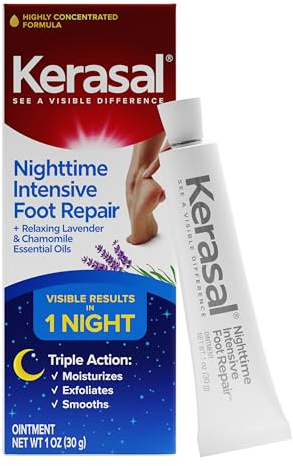 Kerasal Nighttime Intensive Foot Repair, Skin Healing Ointment for Cracked Heels and Dry Feet, 1 oz (Packaging May Vary)