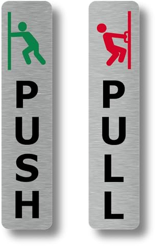 Coppia di cartelli per porte in alluminio composito con scritta Push & Pull, adesivo forte, per porte, affari, ristoranti, bar, hotel, scuole, caffetterie.