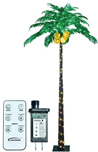 LIGHTSHARE 8 Feet Lighted Palm Tree - Green LED Lights on Leaves, Warm White Lights on Trunk, Tropical Decor for Home, Patio, or Party
