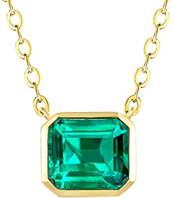 Mesnt Ketten Für Frauen, Halskette Damen Silber 925, Colliers mit 1,5 ct rechteckiger, im Labor erstellter Smaragd Geschenk für Damen/Mädchen/Frauen/Familie
