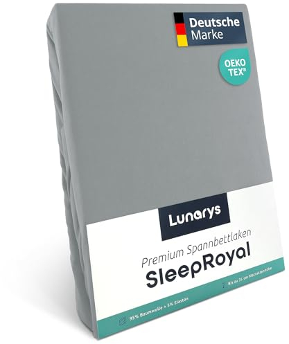 Lunarys® SleepRoyal Luxus Spannbettlaken 100x200cm - Silbergrau - 250 g/m² Premium Bettlaken - 40 cm Steghöhe - für hohe Matratzen, Boxspringbett & Matratze + Topper & Wasserbett - Stretch Jersey