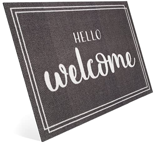 Entrando Fußmatte mit Hello Welcome aus Polyamid, 50x75 cm - für die Haustür - innen und aussen, wetterfest, rutschfest - auch als Türdeko oder Einweihungsgeschenk
