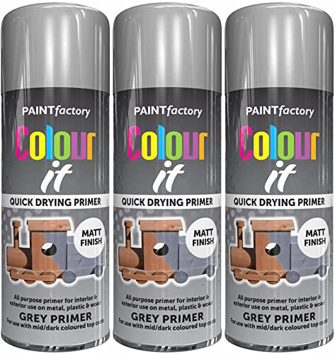 Q&H Multipurpose Grey Primer Spray Paint for Metal - Suitable for Plastic, Wood All Body Surface Use - Quick Dry Indoor & Outdoor Top Coat Aerosol Paints - Matt Finish Automotive Sprays Home 400ml (3)