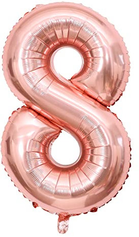 Rose Gold Number 8 Balloons, 40inch Large Foil Mylar Helium Rose Gold 8 Balloon for Girls 8th Birthday Party Wedding Anniversary Decoration