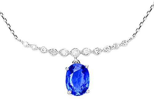 AMDXD Kettenanhänger Weiß Gold 18K, 1.1ct Saphir Ketten Blau, Klassiker Statement Kette Ethnic 750 Weiß Gold mit Diamant Echt Gold, Länge 44.5-47cm
