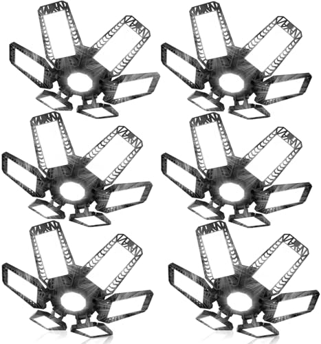 TASINUO Garagenlampe LED Werkstattlampe 185W 6 Stück, 18500LM 7000K LED Werkstatt Deckenleuchte, Verformbar 6+1 Paneelen Kellerlampe, E27 Hallenstrahler für Garage Werkstatt Lager Keller Gym