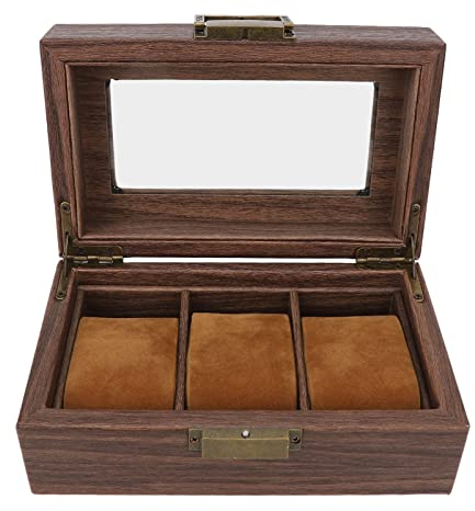 Cyrank Boîte De Montre à 3 Fentes, Vitrine De Montre avec Couvercle en Verre Vitrine De Montre en Bois Vintage Organisateur De Montre, étui De Rangement pour Bijoux pour Montres