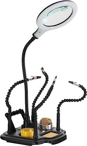 Stagecaptain LH-440 Aide au soudage avec lampe loupe - Une main secourable pour les travaux de bricolage et de soudure station support - Bras flexibles avec pince crocodile - Loupe flexible avec LED