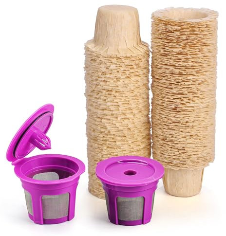 Irmidi 2 Pack Reusable K Cups with 200 Count Natural Disposable Coffee Paper Filters, Compatible with Single Serve Coffee Pods Coffee Maker