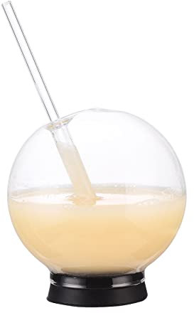 LEMCC 2PCS Spherical Crystal Ball Cocktail Glass, Special Shaped Straw Cup With lids and straws, Clear ice tea drinking glasses Juice glasses, Creative Cocktail Glasses, Fish bowls for drinks(#1)