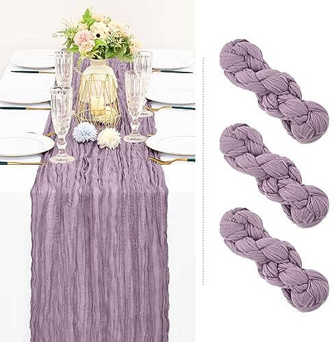 Showgeous 3 Stück Käsetuch Tischläufer Lila, 90 x 300 cm Tischläufer Boho Style Rustikaler Seihtuch Gaze Stoff Tischdekoration für Vintage Hochzeit Geburtstage Babyparty Urlaub Party