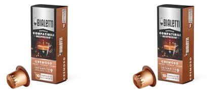 Bialetti Capsules Nespresso compatibles Bialetti, goût crémeux (intensité 9), paquet de 10 capsules en aluminium 0.80 kg 1.00 ml (Lot de 2)