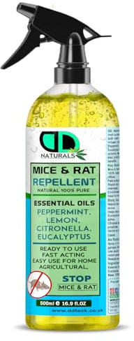 DD Teck Rat & Mice Repellent Essential Oil– Peppermint, Lemon, Eucalyptus & Citronella Blend, Natural Rodent Deterrent, Non-Toxic, Pet & Family Safe for Home & Car (500ml Spray)