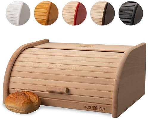 FALKENBERGER Portapane in legno di faggio, circa 39 x 28 x 18 cm, XL, contenitore per il pane tradizionale con coperchio arrotolabile, fatto a mano