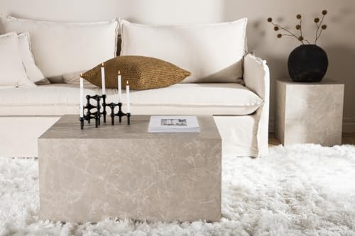 Bourgh Couchtisch Marmor Optik York - Wohnzimmertisch/Coffee Table 60x80x40cm - Sofatisch/Wohnzimmer Tisch aus MDF in beige - Wohnzimmer Möbel