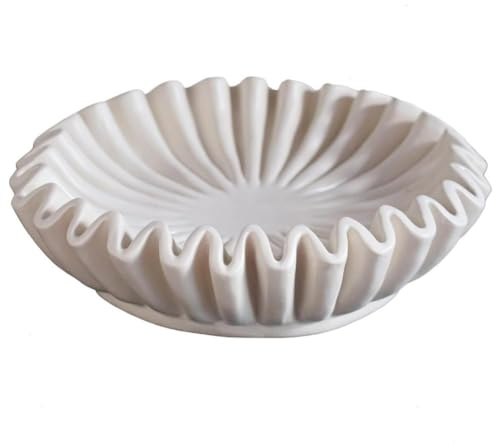 HUIIUH 1pcs Decorative Bowl,Marble Ruffle Bowl,Handcrafted Marble Fruit Bowl,Fluted Ruffle Decorative Bowl,Decorative Bowls for Home Decor