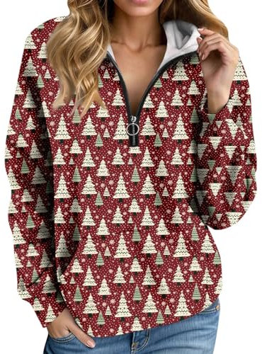Oberteile Damen Herbst Langarm Weihnachtsshirt Damen Langarm Pullover Damen Basic Langarmshirt Damen Long Pullover Damen Langarm Weihnachtspullover Lustig Oberteile Damen Langarm(4-Wine,S)
