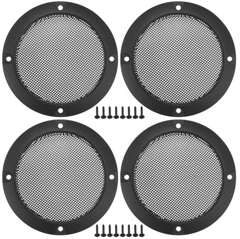 X AUTOHAUX 3 Car Speaker Grills Cover Mesh W/Screws Matte Black - 4 Pcs