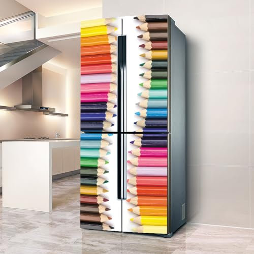 Targawerelax Fridge wraps kitchen fridge stickers cover full doors, fridge sticker full covering door fridge covers skins wall stickers for kitchen decal, Rainbow painting pencil