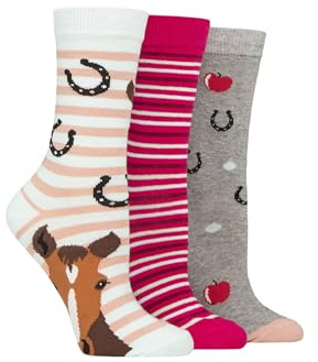 SockShop Wildfeet Ladies Cotton Novelty Patterned Socks Pack of 3 Horse & Apples 4-8