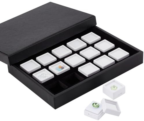 PH PandaHall 15pcs Edelsteine Aufbewahrungsbehälter Edelstein-Schmuck-Box Diamant Stein Display Box Quadratische Plastikbox Schmuck Organizer mit Schwamm 2.95cm