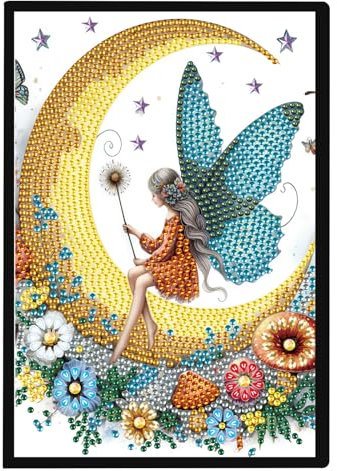 SHEGZHUC 14.5x21cm Diamond Painting Notizbuch A5 Blank Diamant Painting Notizbuch Diamant Malerei Notizbuch Diamond Painting Strass Special Spezialsteine Tagebuch Mädchen Geschenke || Mädchen Fee Elfe